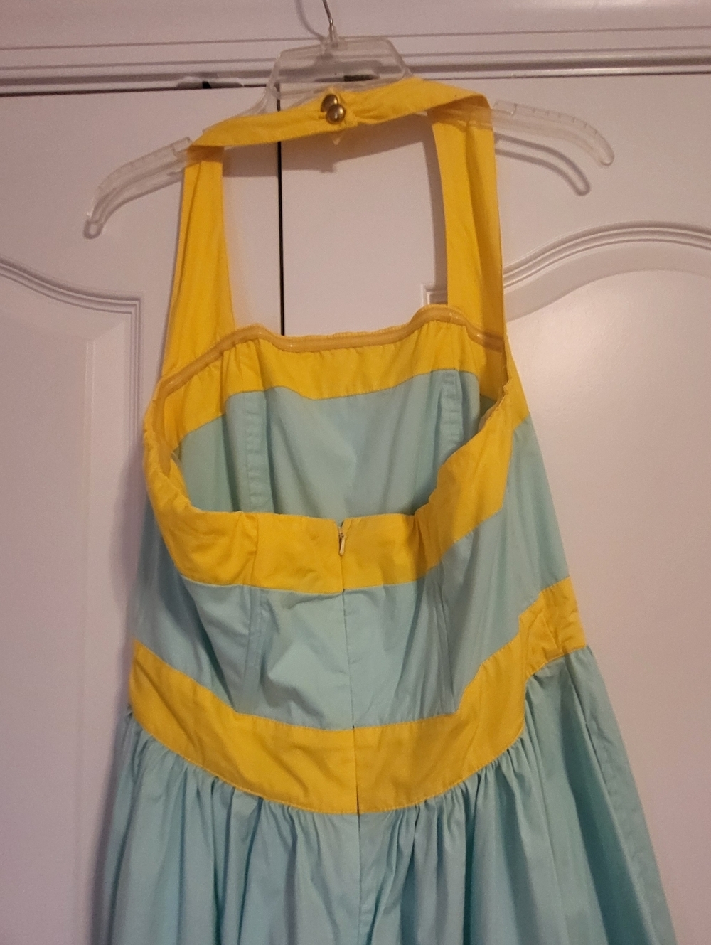 eShakti Yellow and Teal Halter Dress - Picture 5 of 6